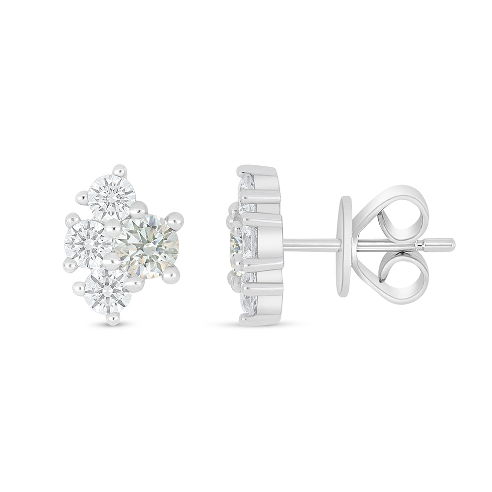 Sterling Silver 925 Earring Rhodium Plated Embedded With Diamond Zircon And White Zircon