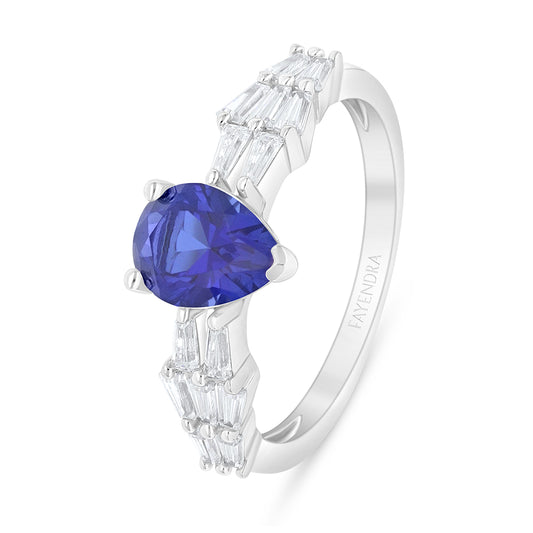 خاتم من الفضة الخالصة عيار 925 مطلي روديوم مرصع زفير كروندوم و فص ابيض