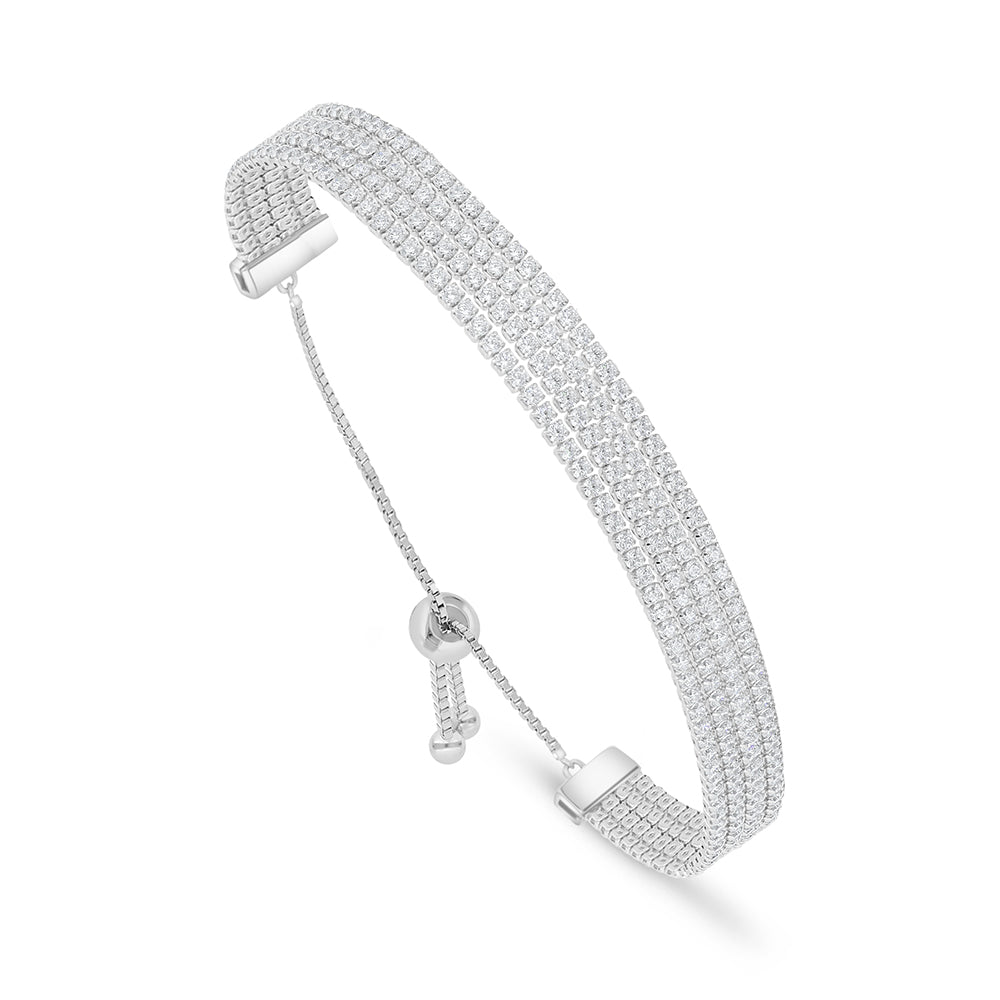 Sterling Silver 925 Bracelet Rhodium Plated Embedded With White Zircon