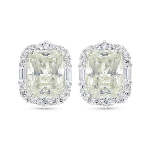 اقراط من الفضة الخالصة عيار 925 مطلية روديوم مرصعة بالزركون الكناري الالماسي و فص ابيض