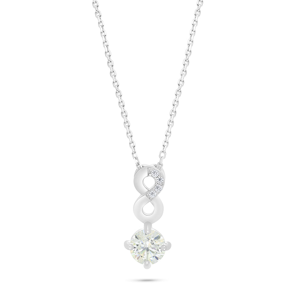 Sterling Silver 925 Necklace Rhodium Plated Embedded With Diamond Zircon And White Zircon