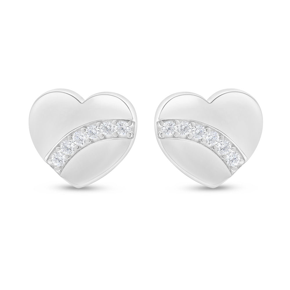 Sterling Silver 925 Earring Rhodium Plated Embedded With White Zircon