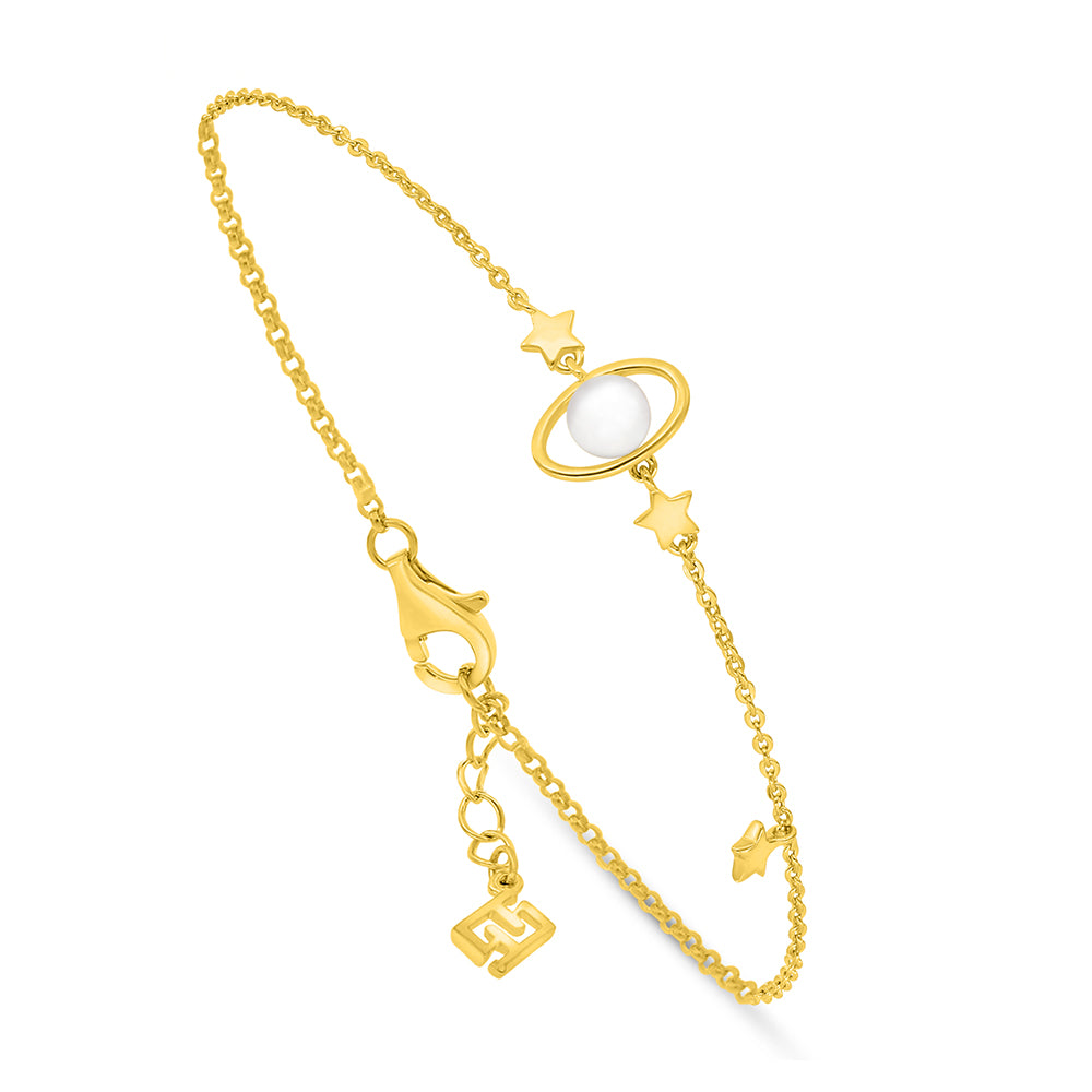 Sterling Silver 925 Bracelet Golden Plated Embedded With Natural White Pearl