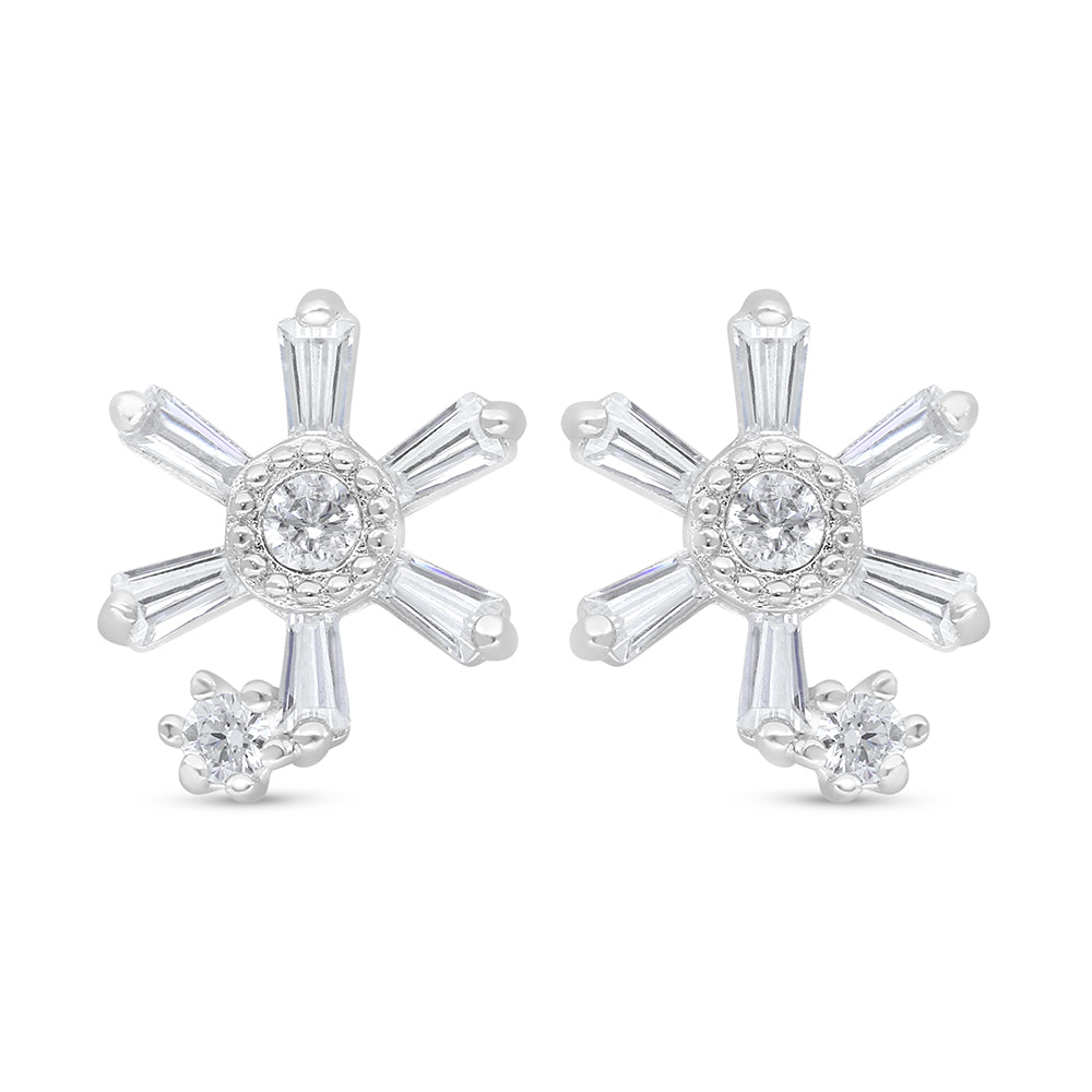 Sterling Silver 925 Earring Rhodium Plated Embedded With White Zircon