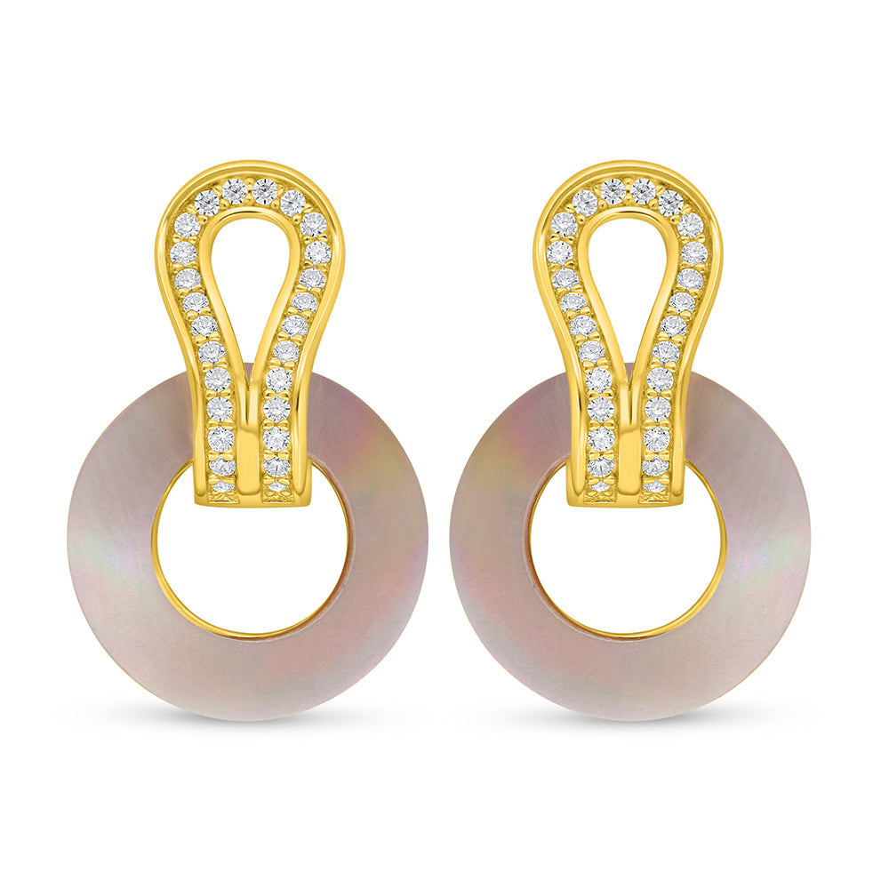 Sterling Silver 925 Earring Golden Plated Embedded With Pink Shell And White Zircon