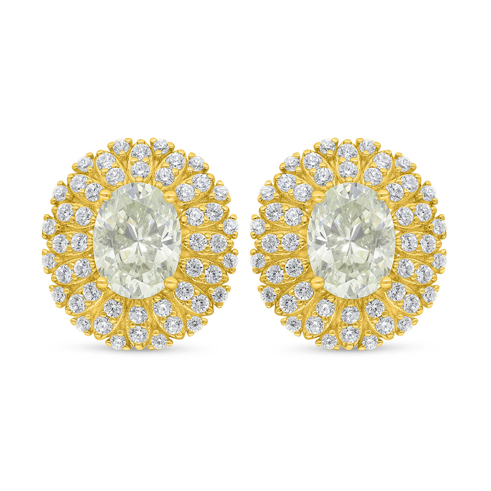 Sterling Silver 925 Earring Golden Plated Embedded With Diamond Zircon And White Zircon