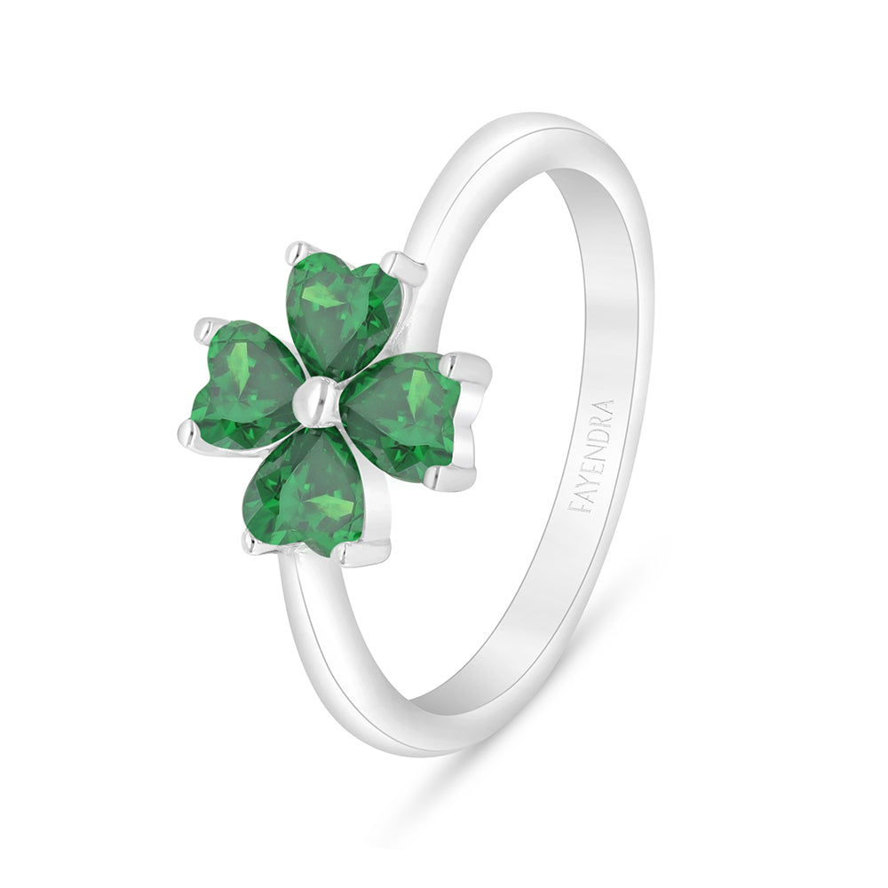 Sterling Silver 925 Ring Rhodium Plated Embedded With Emerald Zircon