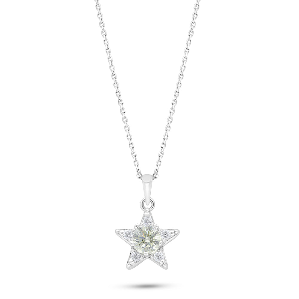 Sterling Silver 925 Necklace Rhodium Plated Embedded With Diamond Zircon And White Zircon