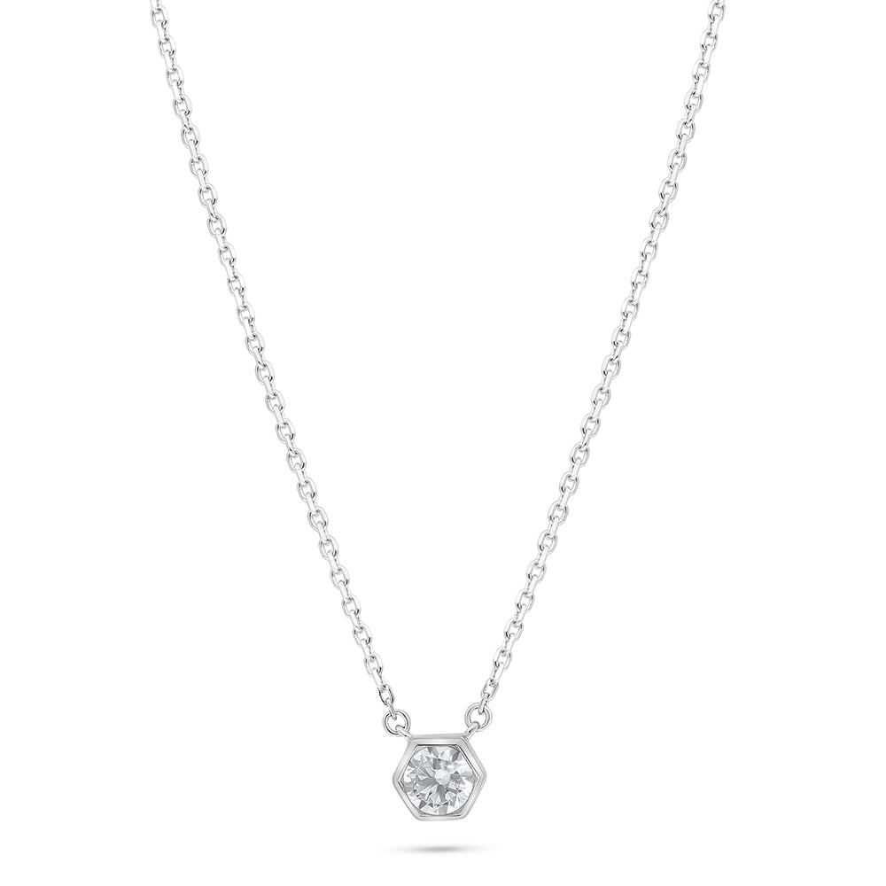 Sterling Silver 925 Necklace Rhodium Plated Embedded With White Zircon