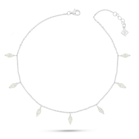 Sterling Silver 925 Anklet Rhodium Plated Embedded With Yellow Diamond