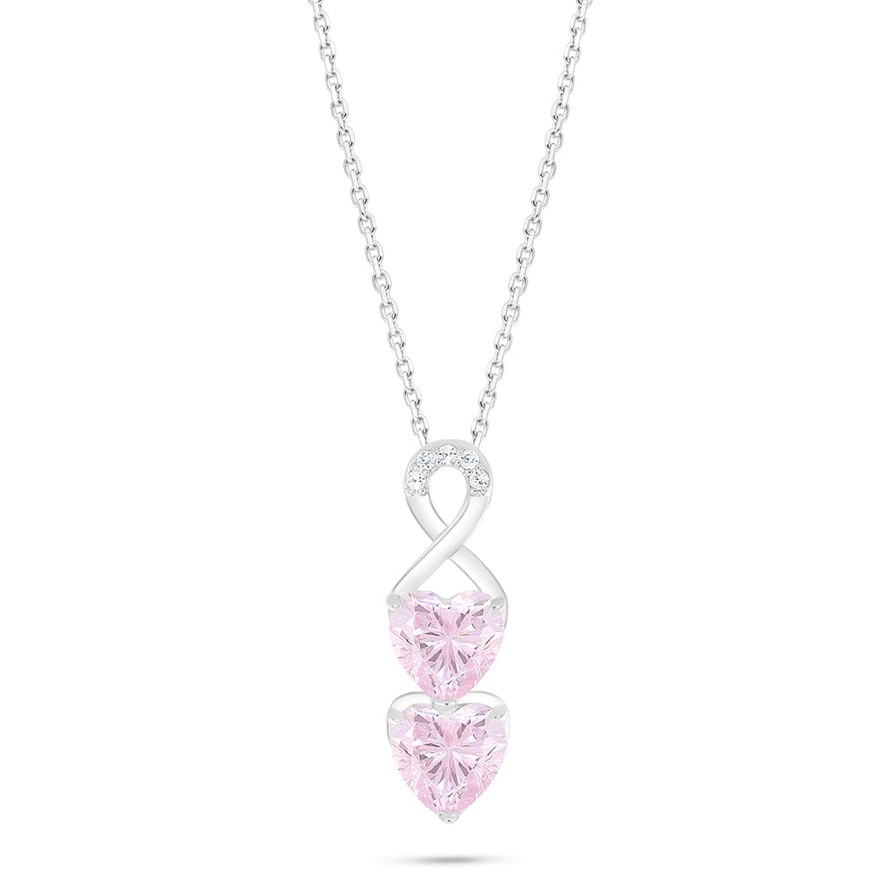 Sterling Silver 925 Necklace Rhodium Plated Embedded With pink Zircon And White Zircon