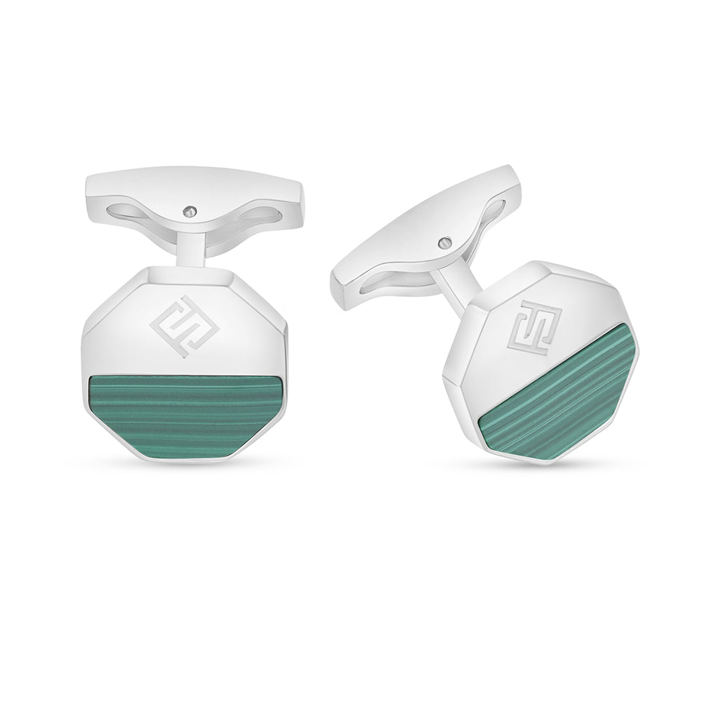 كبك ستانلس ستيل لون فضي عيار L316 مرصع احجار ملاكايت Shiny Steel