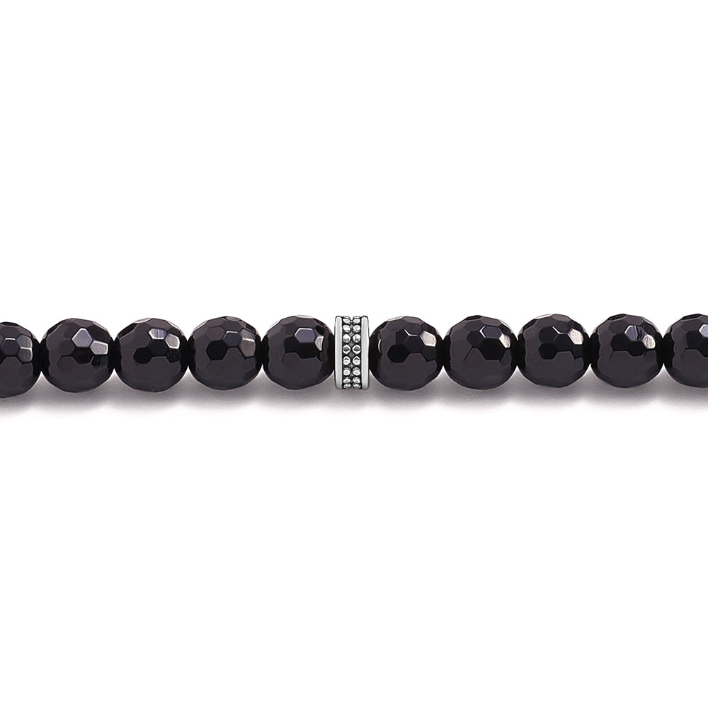 Rosary 100 Black Agete Beads 6 mm Faceted With Stainless Steel 316L Set Silver And Black Plated