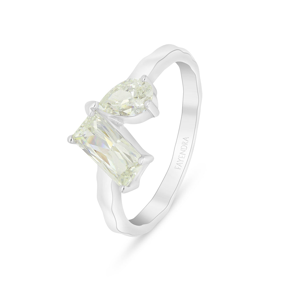Sterling Silver 925 Ring Rhodium Plated Embedded With Yellow Diamond And White Zircon