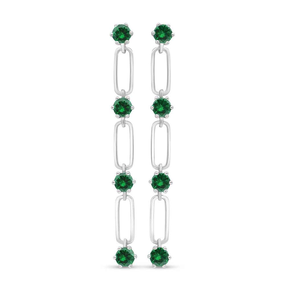 Sterling Silver 925 Earring Rhodium Plated Embedded With Emerald Zircon