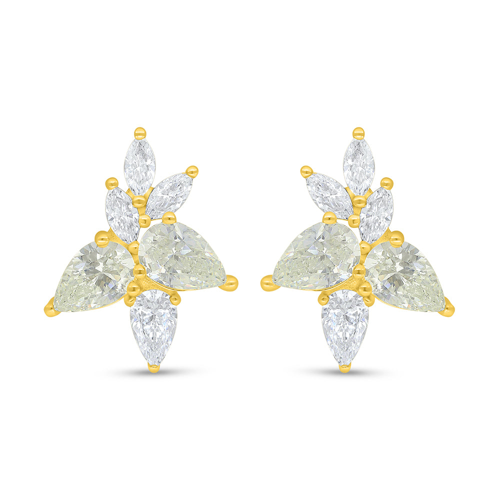 طقم من الفضة الخالصة عيار 925 مطلي ذهبي مرصع احجار زركون كناري الماسي و فص ابيض