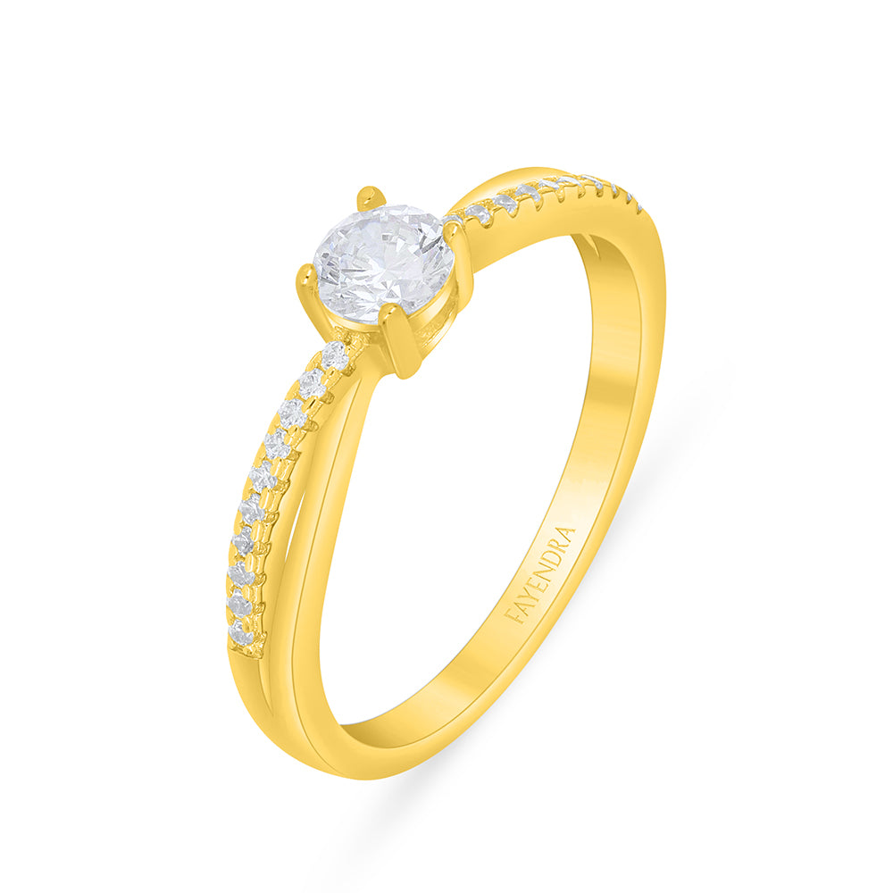 خاتم من الفضة الخالصة عيار 925 مطلي ذهبي مرصع فص ابيض