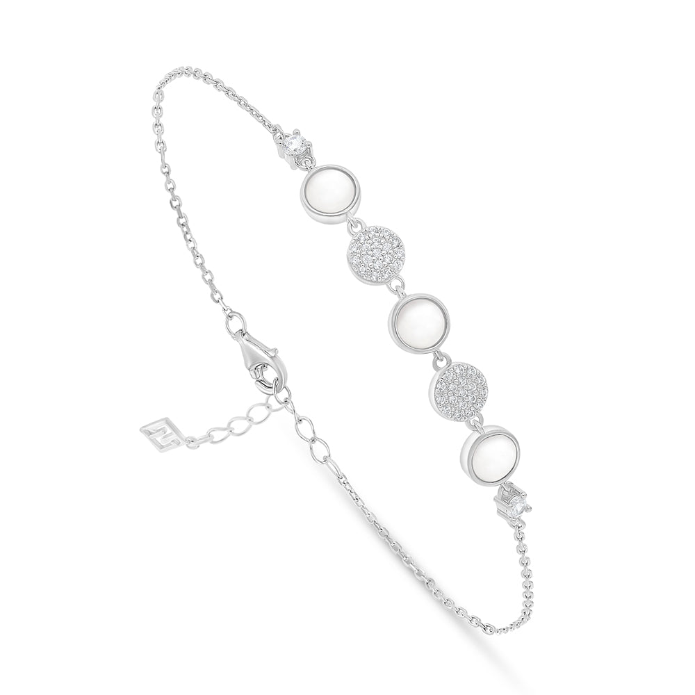 Sterling Silver 925 Bracelet Rhodium Plated Embedded With White Shell And White Zircon