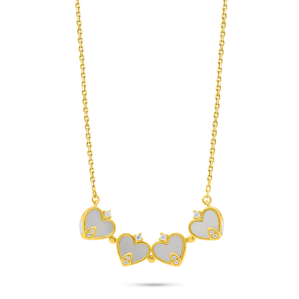 Sterling Silver 925 Necklace Golden Plated Embedded With Pink Shell And White Zircon