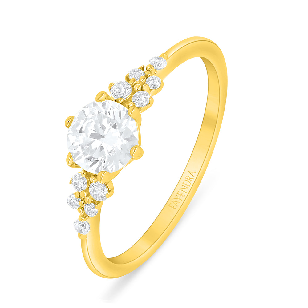 Sterling Silver 925 Ring Golden Plated Embedded With White Zircon