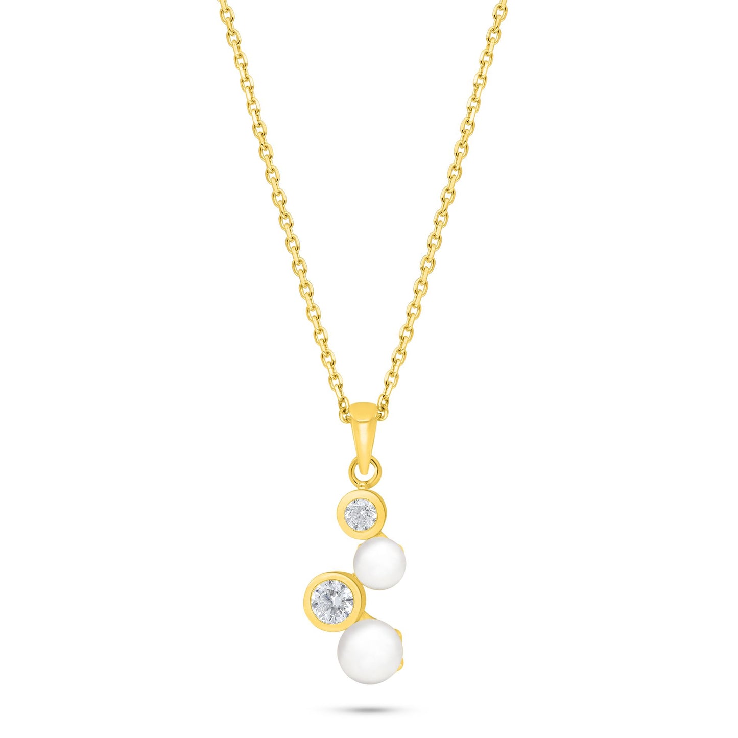 Sterling Silver 925 Necklace Golden Plated Embedded With Natural White Pearl And White Zircon