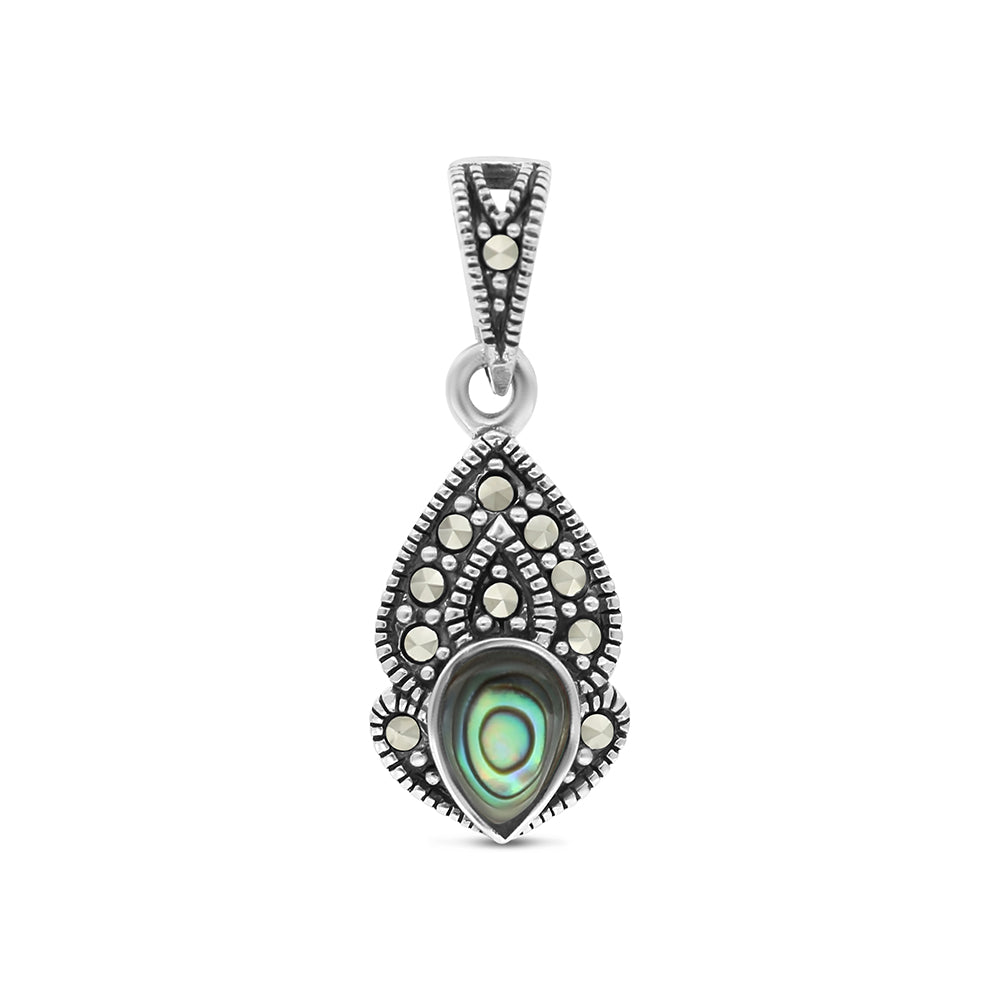Sterling Silver 925 Pendant Embedded With Natural Blue Shell And Marcasite Stones
