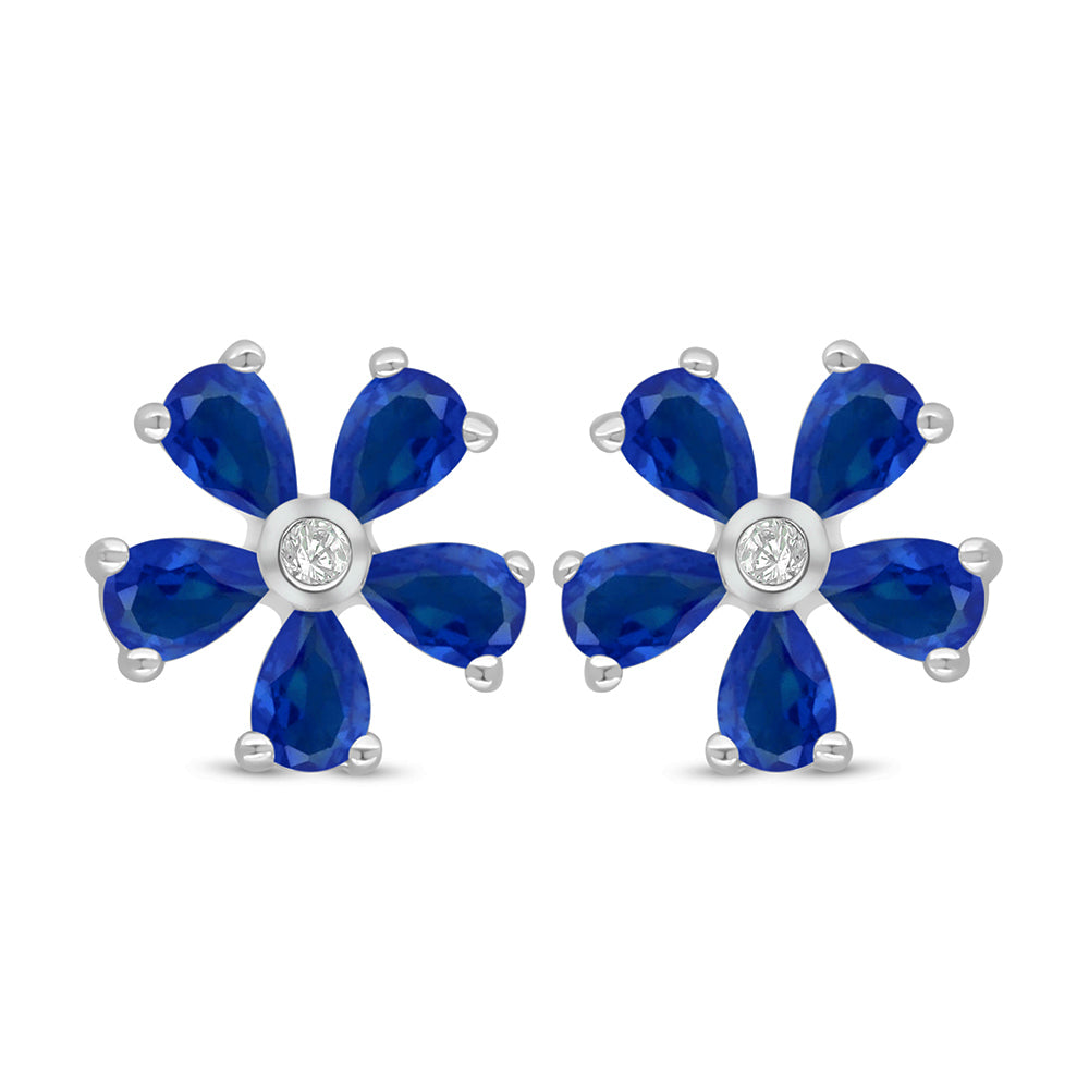 Sterling Silver 925 Earring Rhodium Plated Embedded With Sapphire Corundum