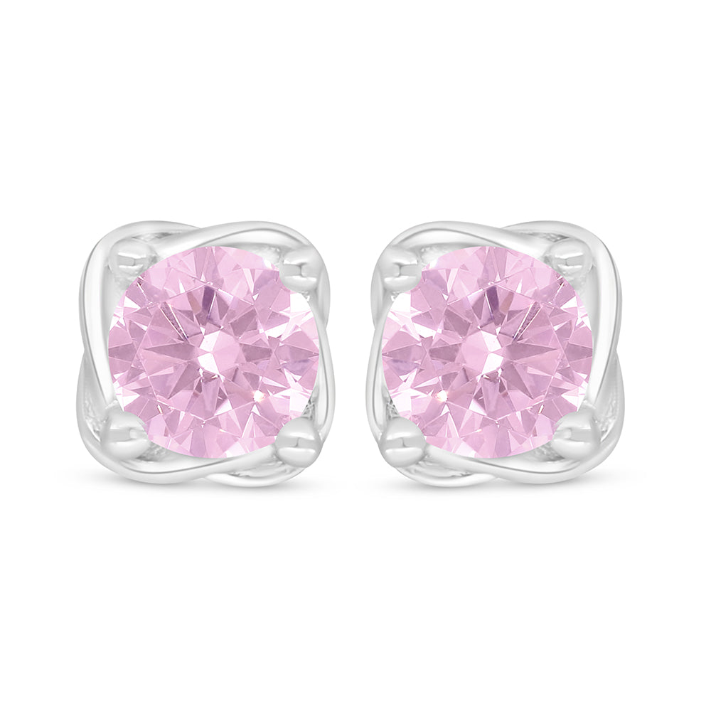 Sterling Silver 925 Earring Rhodium Plated Embedded With Pink Zircon