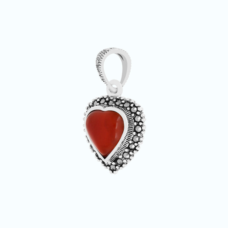 Sterling Silver 925 Pendant Embedded With Natural Aqiq And Marcasite Stones