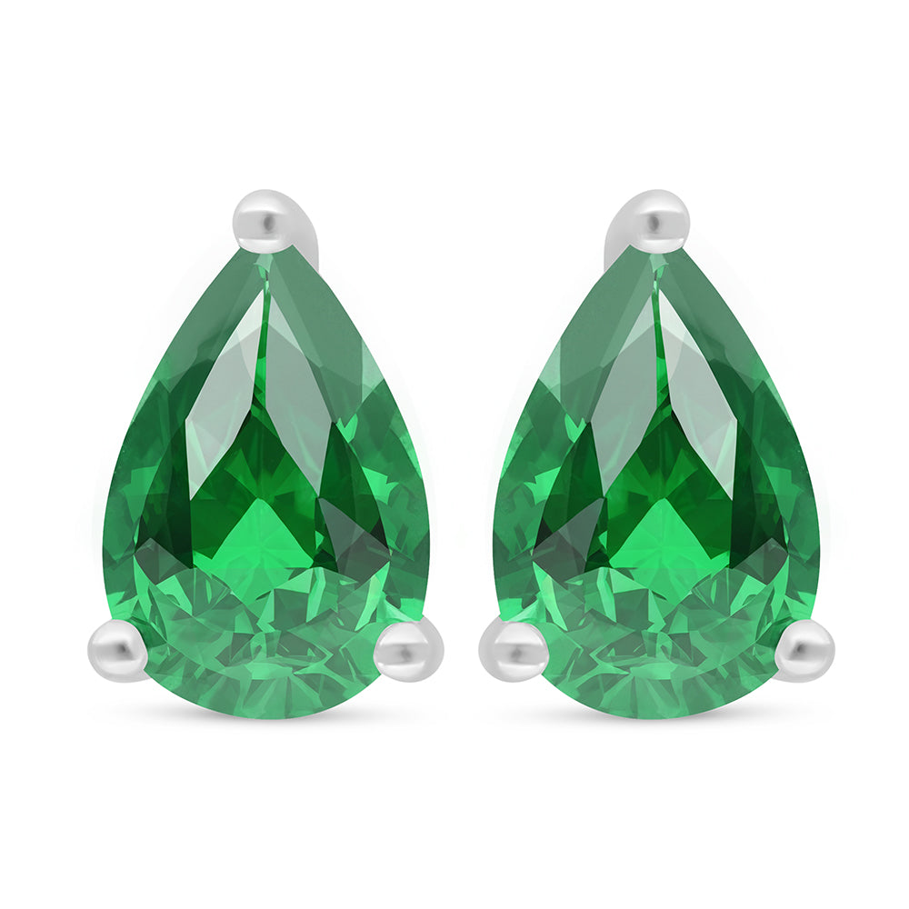 Sterling Silver 925 Earring Rhodium Plated Embedded With Emerald Zircon