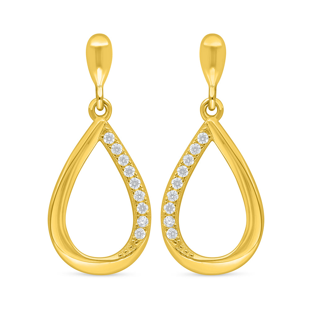 اقراط من الفضة الخالصة عيار 925 مطلية ذهبي مرصعة فص ابيض