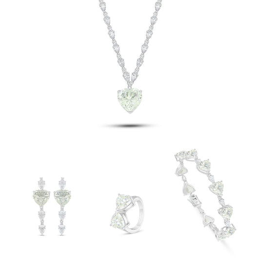 طقم من الفضة الخالصة عيار 925 مطلي روديوم مرصع احجار زركون كناري الماسي و فص ابيض