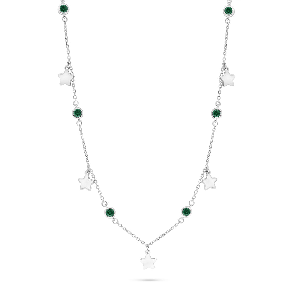 Sterling Silver 925 Necklace Rhodium Plated Embedded With Emerald Zircon And White Zircon