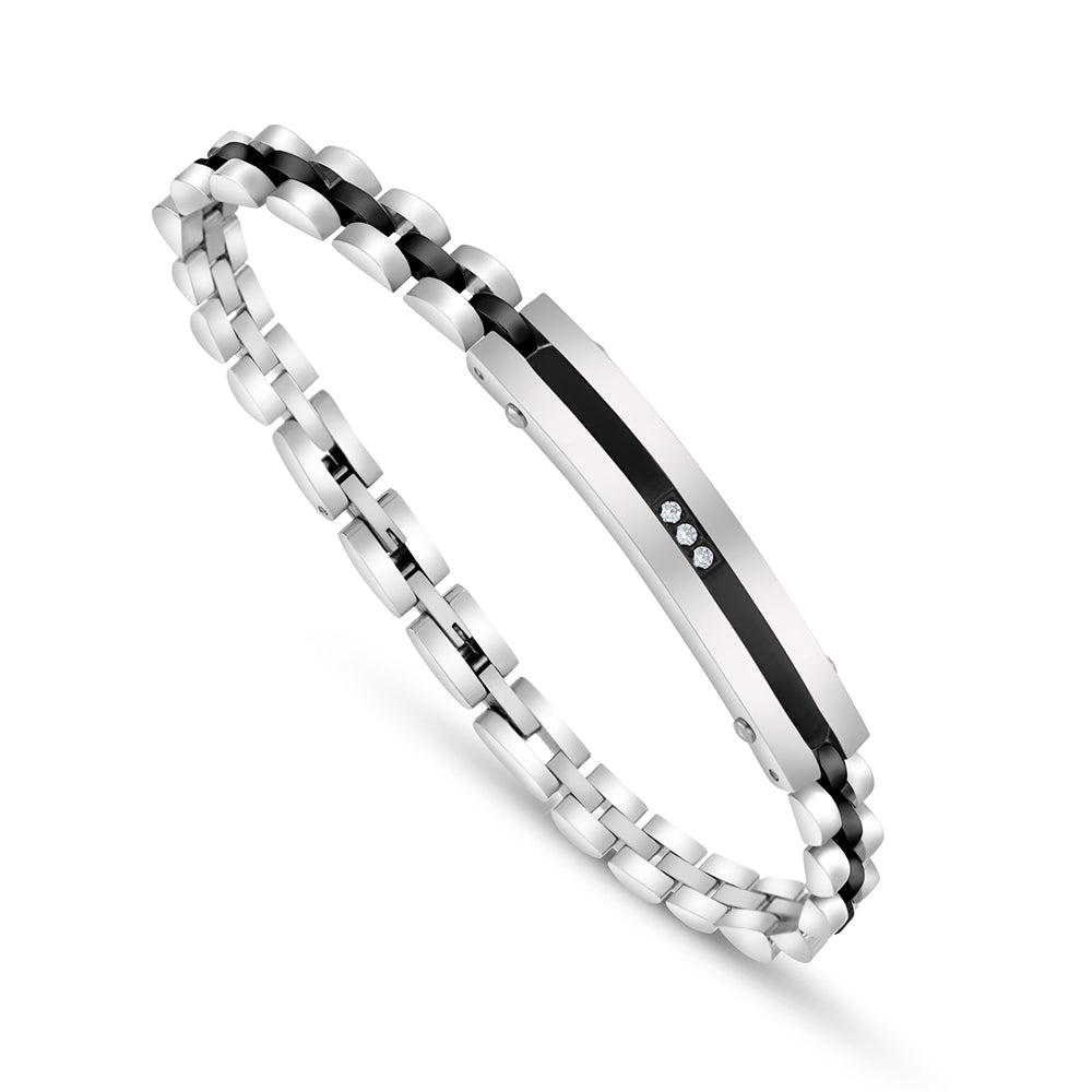 Stainless Steel 316L And 304 L Bracelet, Silver And Black Color And White Zircon For Men