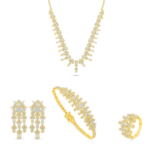 Sterling Silver 925 SET Golden Plated Embedded With White Zircon