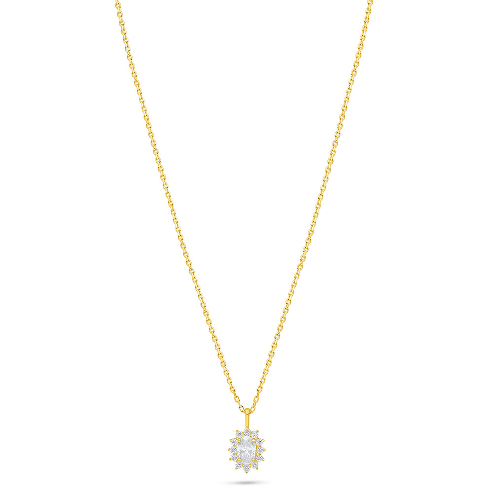 Sterling Silver 925 Necklace Golden Plated Embedded With Diamond Zircon And White Zircon