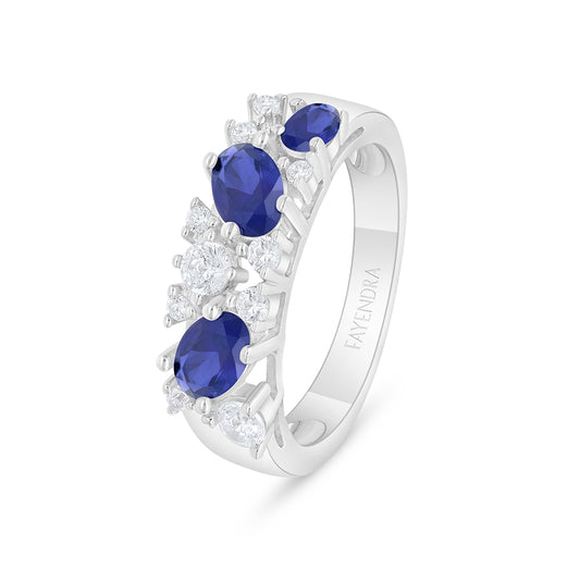 Sterling Silver 925 Ring Rhodium Plated Embedded With Sapphire Corundum And White Zircon