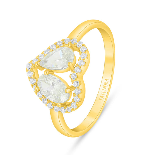 Sterling Silver 925 Ring Golden Plated Embedded With Yellow Diamond And White Zircon