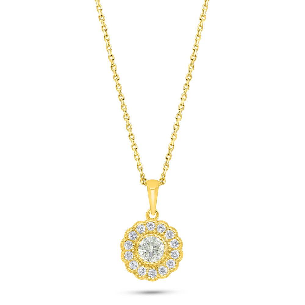 Sterling Silver 925 Necklace Golden Plated Embedded With Diamond Zircon And White Zircon