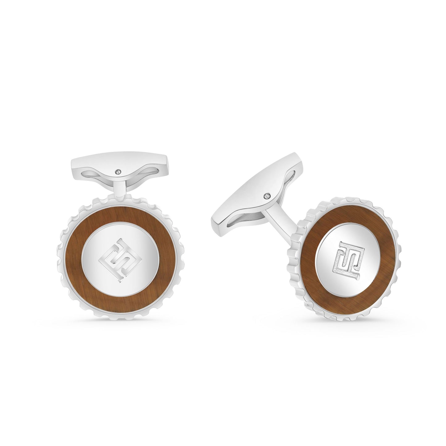 كبك ستانلس ستيل لون فضي و احجار عين النمر اصفر عيار L316