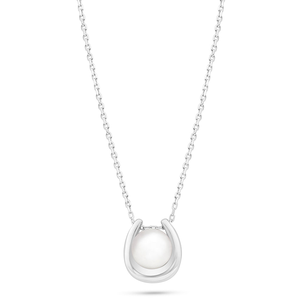 Sterling Silver 925 Necklace Rhodium Plated Embedded With Natural White Pearl