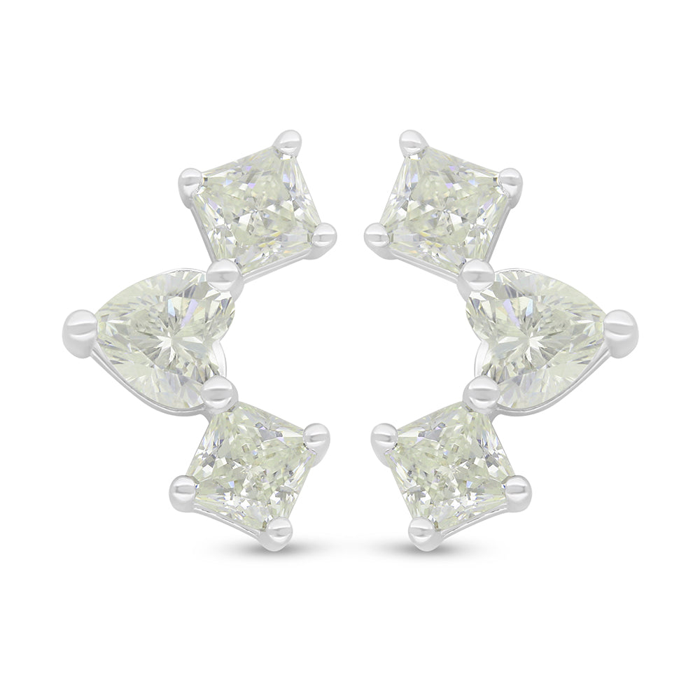 Sterling Silver 925 Earring Rhodium Plated Embedded With Yellow Diamond