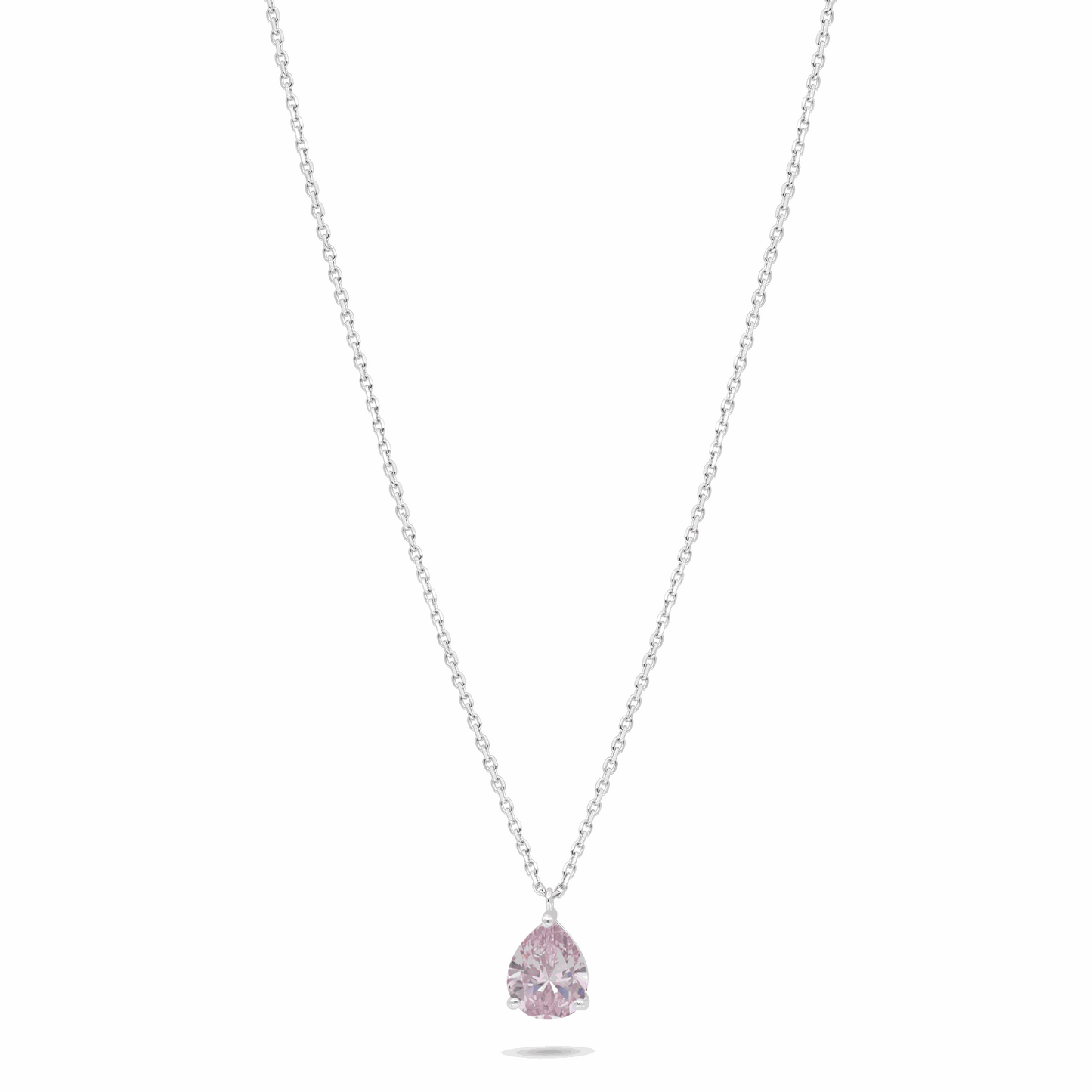 Sterling Silver 925 Necklace Rhodium Plated Embedded With Pink Zircon