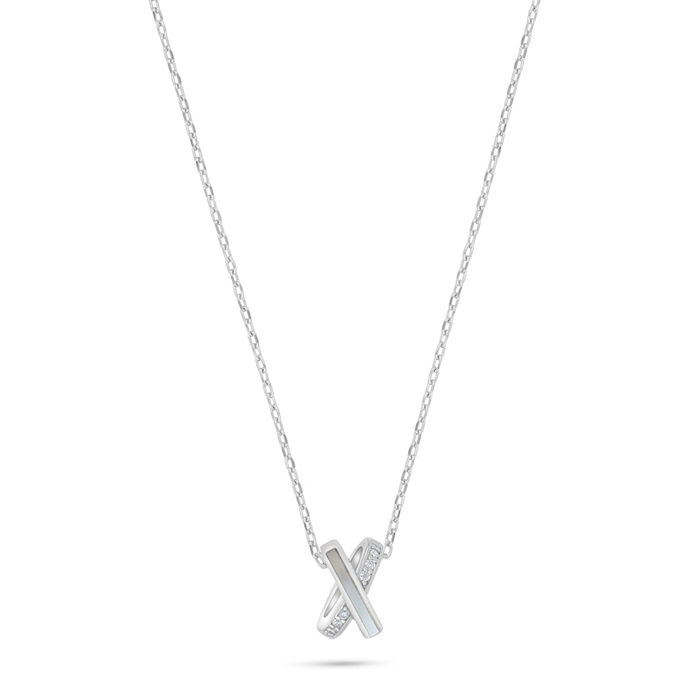 Sterling Silver 925 Necklace Rhodium Plated Embedded With White Shell And White Zircon