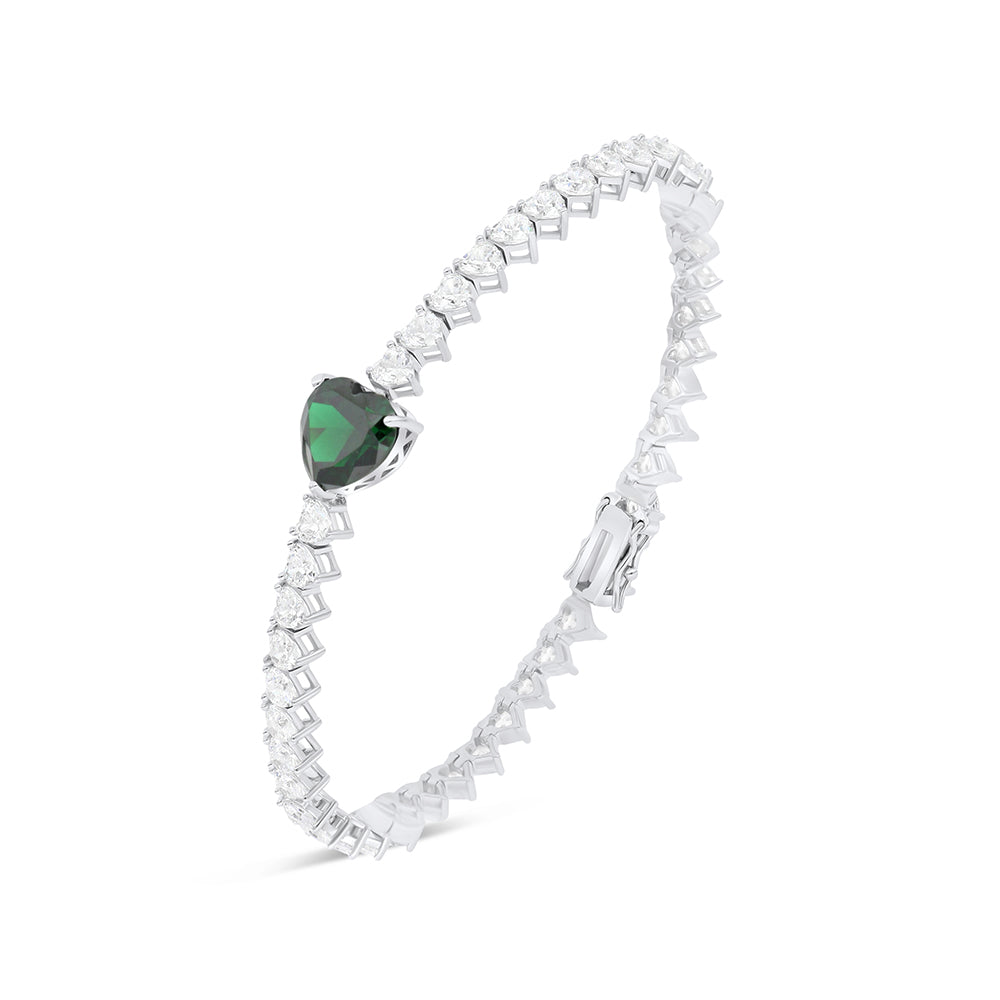 Sterling Silver 925 SET Rhodium Plated Embedded With Emerald Zircon And White CZ