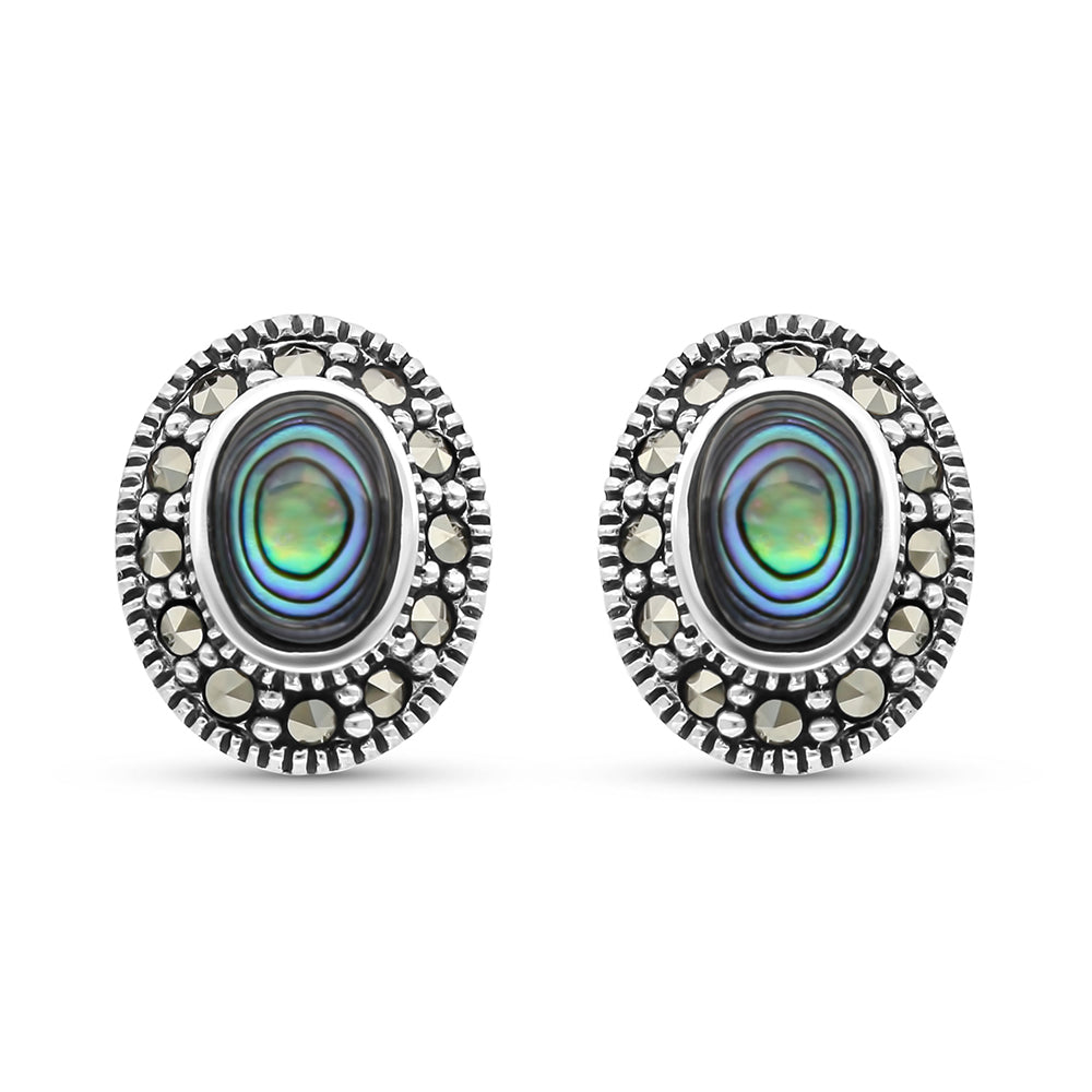 اقراط من الفضة الخالصة عيار 925 مرصعه احجار صدف استرالي طبيعي و ماركسايت