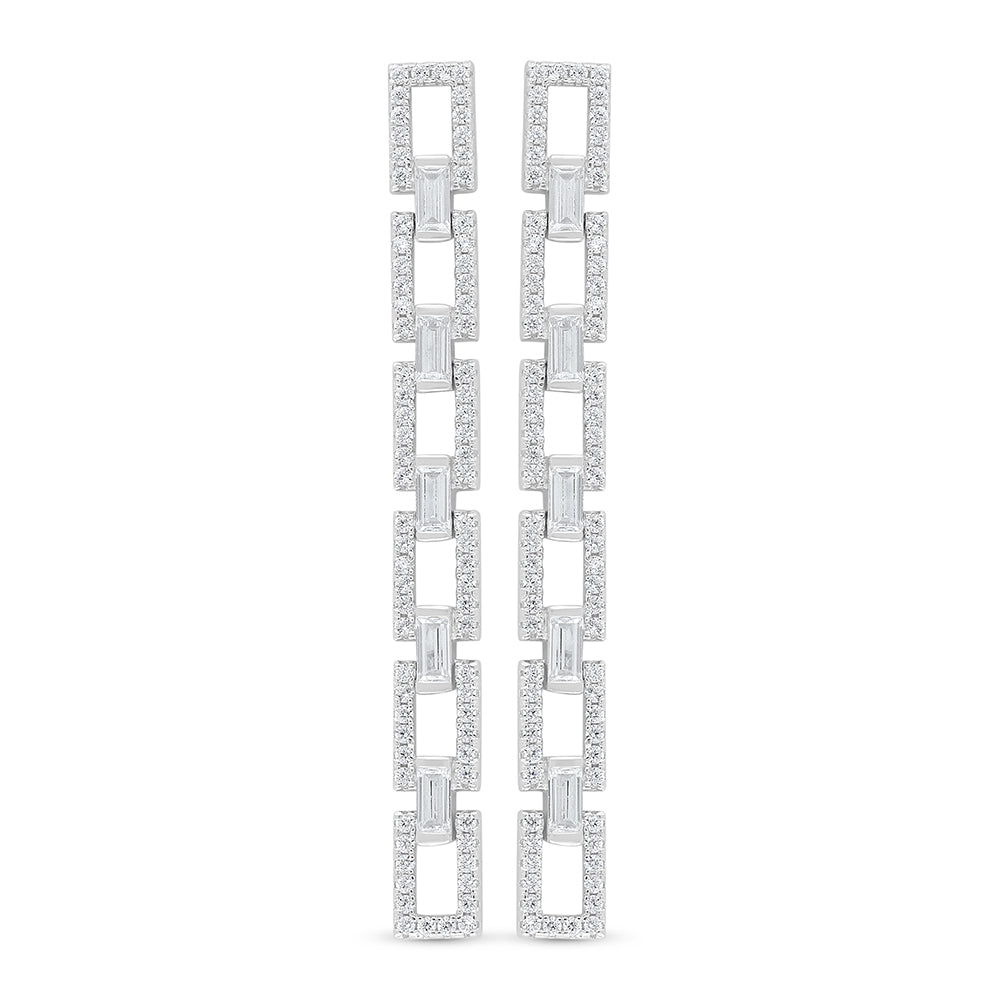 Sterling Silver 925 Earring Rhodium Plated Embedded With White Zircon