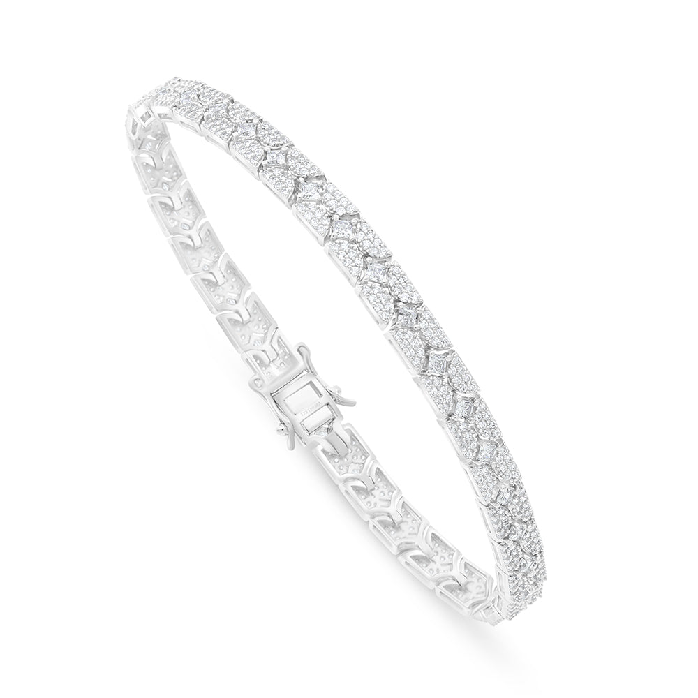 Sterling Silver 925 Bracelet Rhodium Plated Embedded With White Zircon