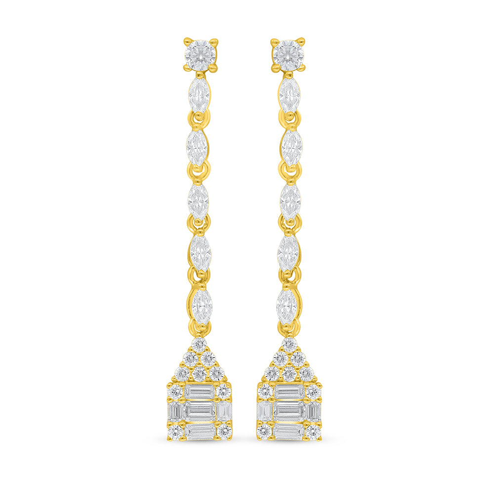 Sterling Silver 925 Earring Golden Plated Embedded With White Zircon