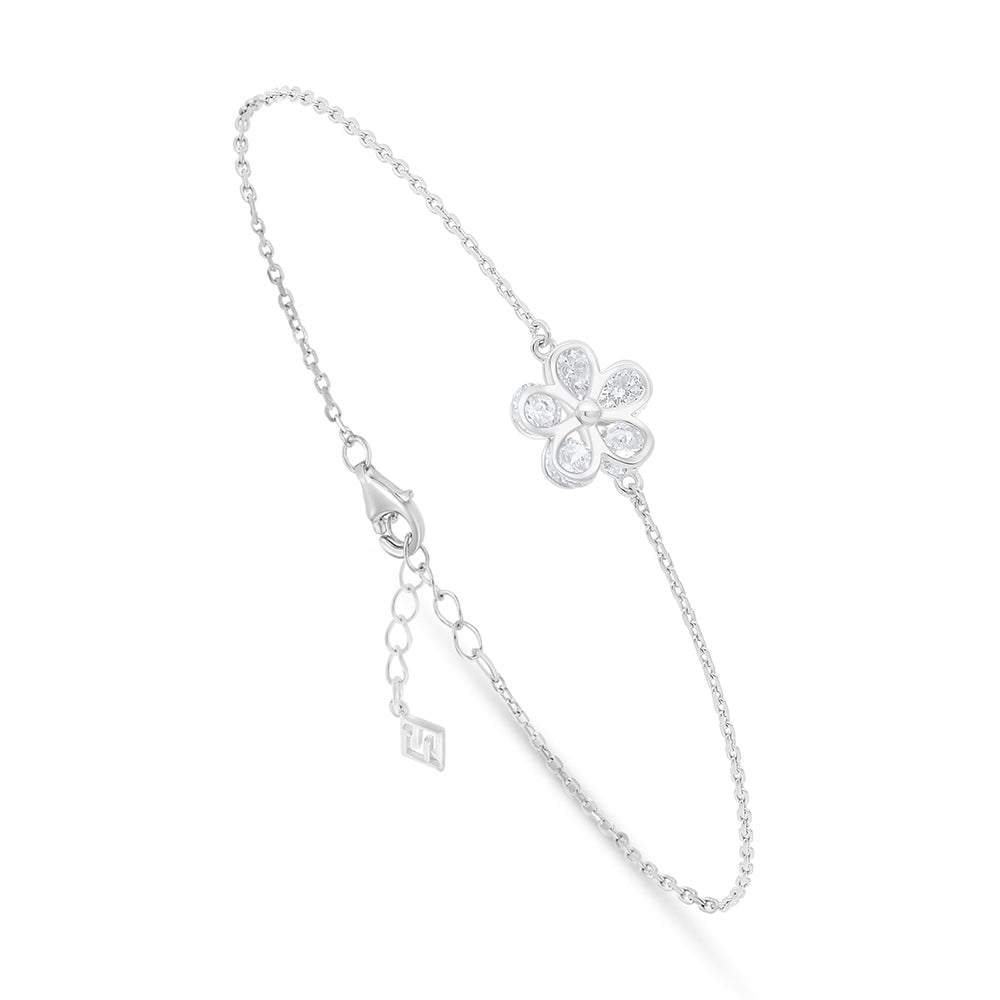 Sterling Silver 925 Bracelet Rhodium Plated Embedded With White Zircon
